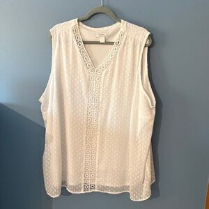 CJ Banks White Sleeveless Blouse with Eyelet Detail